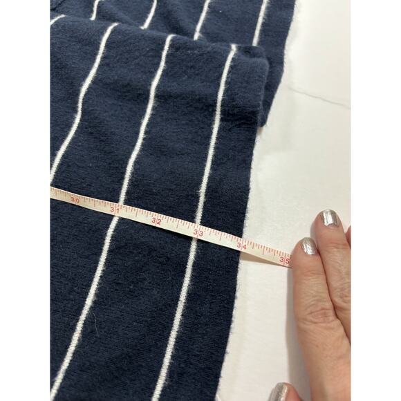 J Crew Open Front Cardigan Navy Blue White Stripe Small Pockets Tie Front - Picture 6 of 10